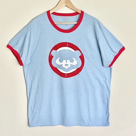 NEW Majestic Threads MLB Chicago Cubs Light Blue Ringer T Shirt Adult 2XL - Picture 3 of 10